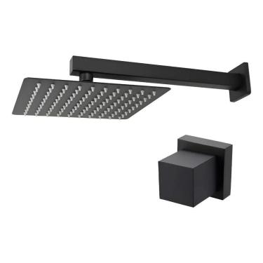 Imagem de Chuveiro Ducha Quadrado 20X20 + Acabamento De Registro Preto