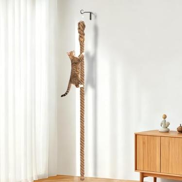 Imagem de GINDOOR Corda de escalada para gatos de 5 cm x 4,92 m com gancho, cordas de juta natural para montagem no teto e na parede, brinquedo durável e seguro para escalada de sisal com corda para gatos