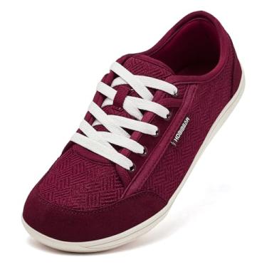 Imagem de HOBIBEAR Sapatos Descalços Para Mulheres E Homens, Solado Zero Drop, Biqueira Larga, Tênis Para Caminhada, Vinho Tinto, 12 De Largura Para Mulheres E 11 De Largura Para Homens
