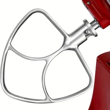 Imagem de Batedeira plana de aço inoxidável, para batedeira de cabeça inclinada KitchenAid, acessório de pá para tigela de mistura de 4,5 a 5 QT, substituição de batedor, pode ser lavada na lava-louças, ideal