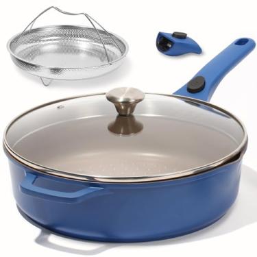 Imagem de ESLITE LIFE Frigideira antiaderente com tampa, frigideira de 4,5 litros, segura para forno, indução e todos os cooktops, livre de PTFE e PFOA, azul
