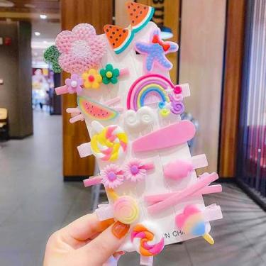 Imagem de 14 peças de grampos de cabelo de flores fofas, acessórios de cabelo modernos para meninas, acessórios de cabelo temáticos de doces com flores, pinos de pressão antiderrapantes para meninas