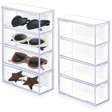Imagem de Sintuff 2 peças de acrílico organizador de óculos de sol transparente com 4 gavetas, organizador de óculos para mulheres, estojo de exibição de óculos, vários pares para armazenamento de óculos,