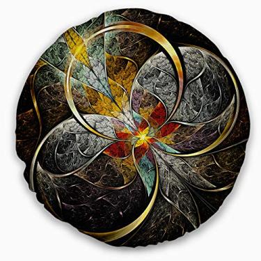 Imagem de Designart Symmetrical Brown Fractal Flowers' Abstract Throw Round Living Room, Sofá, Almofada de Alta Qualidade + Capa de Almofada Impressa em ambos os lados 50 cm