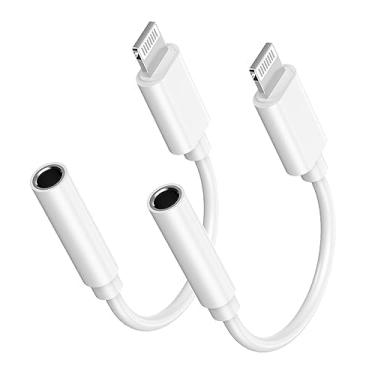 Imagem de [Certificação Apple MFi] Apple Lightning para adaptador de fone de ouvido de 3,5 mm, pacote com 2 cabos conversor de áudio auxiliar de 3,5 mm para iPhone 14 13 12 11 Pro Max XS XR X 8 7 6 5
