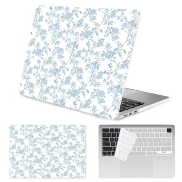 Imagem de Seorsok Compatível com a nova capa MacBook Air de 13,5 polegadas M4 M3 M2 2025 2024-2022 versão A3240 A2681 A3113 Touch ID, elegante capa rígida de plástico com flor azul sálvia com capa de teclado