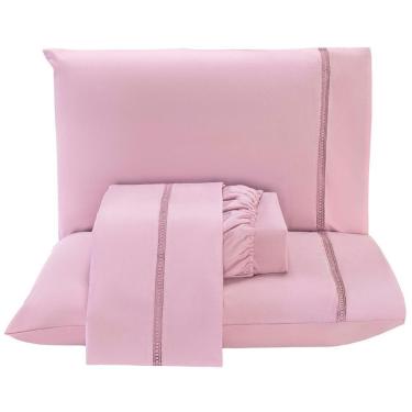 Imagem de Jogo De Lençol Casal Padrão Roma Micropercal 300 Fios Toque De Algodão 4 Peças - Malva