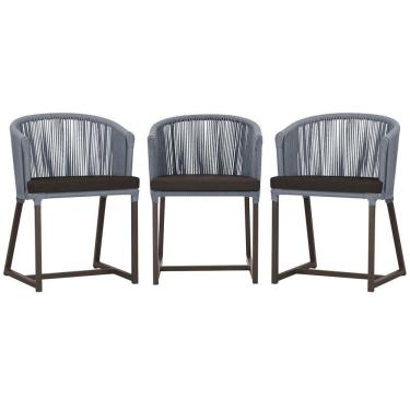 Imagem de 3 Cadeiras De Jantar Noronha Marrom Corda Náutica E9 Trama Prata