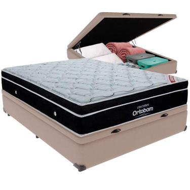 Imagem de Cama Box Baú Bege E Colchão Elegant Molas Ensacadas Casal Ortobom
