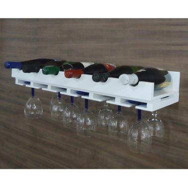 Imagem de Porta Taças E Prateleira Adega Bar New Vinhos E Garrafas Branco Laca