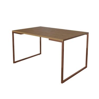 Imagem de Mesa De Jantar Industrial Base Ferro Cobre Tampo 137X90 Amêndoa Cor: Marrom