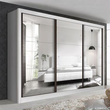 Imagem de Guarda Roupa Casal Com 9 Espelhos 3 Portas Ravena Minastex Branco