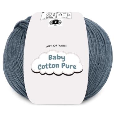 Imagem de Art of Yarn Algodão para bebês puro 50% algodão 50% acrílico fino 2 fios - verão macio e suave para tricô, crochê, amigurumi, cobertores de bebê – 50 g, 165 metros (azul-cinza, pacote 1)