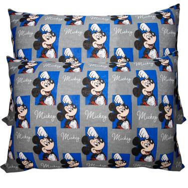 Imagem de Par de Fronha KazzaVip Malha 100% Algodão Disney Estampada Mickey Quadros 48cmx68cm Cinza