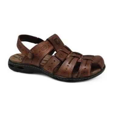Imagem de Sandália Pegada Masculina Couro Legítimo Pinhão Amortecedor 130687 - 41 - Marrom-Masculino