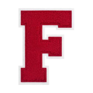 Imagem de 1 peça de patch vermelho de 11,4 cm de ferro em chenille com borda branca – adesivos do alfabeto para roupas, jaquetas, mochilas, chapéus para decoração personalizada, nome personalizado e artesanato