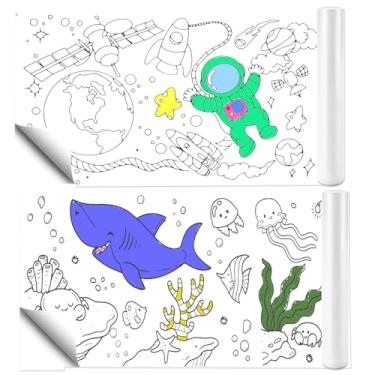 Imagem de QPIXVB 2 rolos de desenho para crianças, papel de colorir para crianças de 1 a 3 anos, papel de desenho para crianças, presentes de Natal, rolos pegajosos de 38 x 29 cm, material de meia para crianças