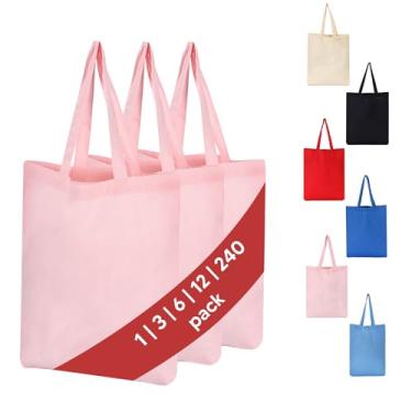 Imagem de Sacolas 100% algodão a granel – Sacola promocional reutilizável para eventos, presentes, impressão personalizada, mercearia, artesanato, uso por atacado (rosa, pacote com 3)