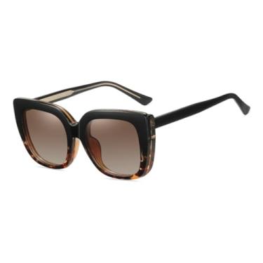 Imagem de VFDHN Óculos de Sol Femininos com Armação Grande e Clip-on TR90 Polarizados com Estampa de Leopardo Marrom (2)