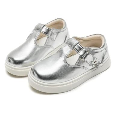 Imagem de kkdom Tênis Mary Jane com tira em T para bebês/crianças pequenas, Prata, 18