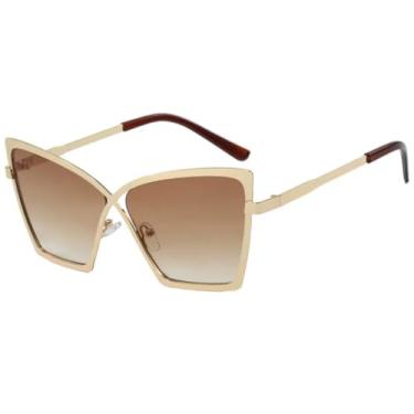 Imagem de JRLLFD Óculos de sol femininos com armação de metal de luxo, moda punk, masculino, para dirigir ao ar livre, UV400 (chá dourado degradê)