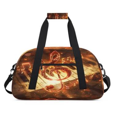 Imagem de Bolsa esportiva com notas musicais, piano, galáxia, tamanho grande, impermeável, durável, dobrável, bolsa de festa do pijama, bolsa de treino para dança, balé, academia, ginástica, bolsa de viagem