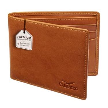 Imagem de Claasico Carteira masculina dobrável para homens – Carteira de couro genuíno RFID, porta-cartão fino com janela para identidade – Caixa de presente incluída, Sobremesa Califórnia, Small, Carteira