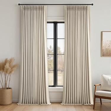 Imagem de Cortinas de linho 100% blackout extralongas de 272 cm de comprimento para sala de estar, janela grande com anéis de ganchos, de teto ao chão, plissadas, bloqueadoras de frio, acústicas, pesadas, de