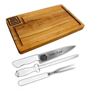 Imagem de Tabua De Cortar Personalizada Com Kit Churrasco Personalizado, Nome Logo Símbolo Iniciais Etc, Presente Único Com Garfo, Faca e Chaira