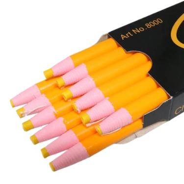 Imagem de sunnates 12 lápis de marca de costura, caneta de marcação de alfaiate, lápis de tecido de costura para ferramentas de marcação e rastreamento de costura (amarelo)