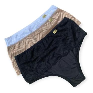 Imagem de Kit 3 Calcinha Renda Cintura Alta Feminina - Sem Marca, Variadas, G