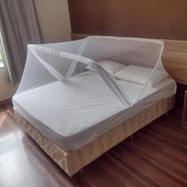 Imagem de Mosquiteiro Tenda Retrátil Acoplável ao Colchão – Estrutura Resistente, Portátil e Dobrável para Cama Solteiro e Casal(Branco casal 135~145x188)