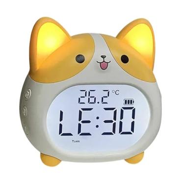 Imagem de IEUDNS Despertador fofo em forma de Corgi com luz noturna, relógio de mesa com visor transparente para cabeceira, Amarelo