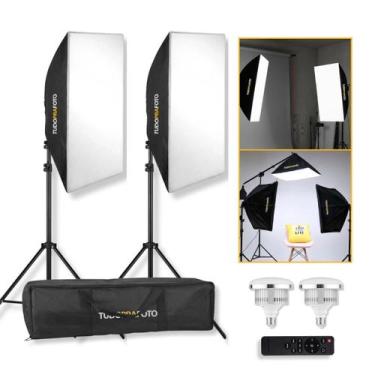 Imagem de Kit Iluminação Estúdio 2 Softbox 50x70cm + 2 Tripés 1,90m + Lâmpadas 8