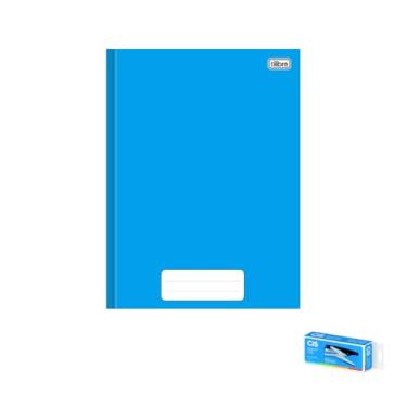 Imagem de Kit Caderno Brochura Capa Dura Azul 80 Folhas + Grampeador Alicate S-150 Para 25 Folhas