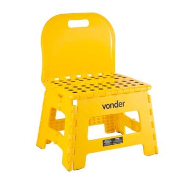 Imagem de Banqueta Dobravel，Capacidade de Peso 150 Kg Banqueta Plastica 22cm com Encosto ReforçAda Banquinho(Amarela)