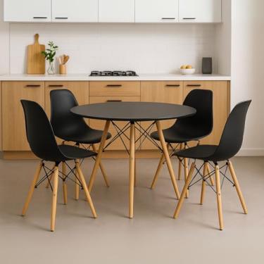 Imagem de Kit Completo Mesa Jantar Eiffel Mdf Redondo 75x70cm Tampo Branco Ou Preto Com 4 Cadeiras Charles Eames Eiffel Jt Home (PRETO)