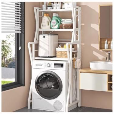 Imagem de SPXMQSS Unidade de armazenamento para máquina de lavar, prateleira sobre vaso sanitário com prateleiras ajustáveis e compartimentos abertos, armazenamento sobre o vaso sanitário, para banheiro
