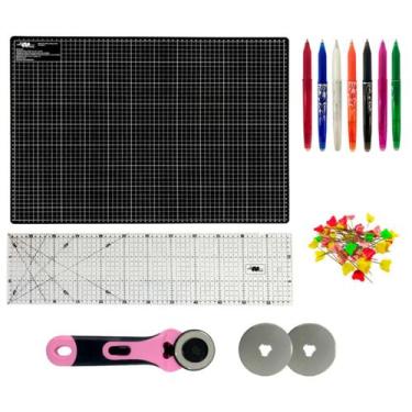 Imagem de Kit Base de Corte Grande Patchwork Artesanato 90x60 Régua 15x60 Cortad