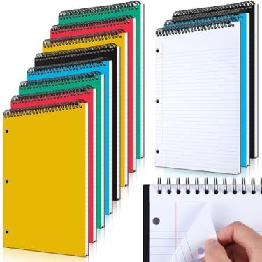 Imagem de MotiMind Pacote com 10 cadernos espirais superiores de 21,6 cm x 28 cm com 3 furos, bloco de notas pautado na faculdade, 50 folhas de papel rígido de papelão, bloco de notas encadernado com fio para
