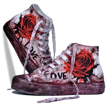 Imagem de GXZUORUI Tênis unissex de Halloween Horror Bloody Splatter masculino e feminino com cadarço clássico de cano alto casual para caminhada, rosa, 10 Women/9 Men