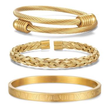 Imagem de KAGREC 3 peças de joias de cremação para cinzas para mulheres, pulseira de urna romana de ouro para cinzas para mulheres, pulseira de lembrança memorial de aço inoxidável, Standard, Metal, Sem Pedra