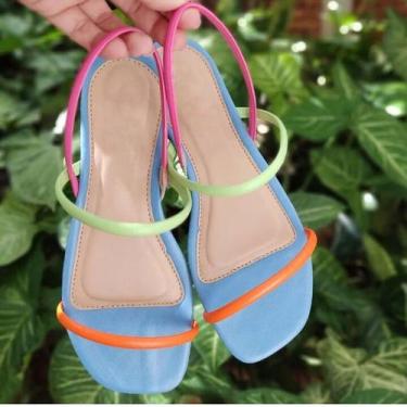 Imagem de Sandália Rasteirinha Rasteira Feminina Tendência Verão Neon Tiras Fina
