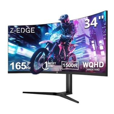 Imagem de Monitor curvo ultrawide para jogos Z-Edge de 34 polegadas, 165 Hz, 1 ms MPRT, 21:9, 3440x1440 WQHD R1500, tela curva, inclinação/giro/altura ajustáveis, FreeSync, DP (165 Hz), HDMI (100 Hz)