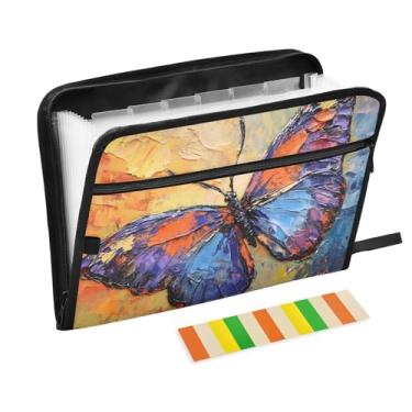 Imagem de CEBUGI Pasta expansível com 13 bolsos, organizador de arquivos sanfonado à prova d'água com etiquetas tamanho A4, organizador de documentos de papel para escola, escritório, borboleta
