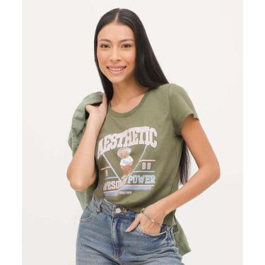 Imagem de Blusa Feminina Estampa Urso Manga Curta Marisa-15027, Verde, G