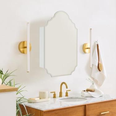 Imagem de TOMACE Armário de remédios irregular sem moldura com espelho chanfrado assimétrico embutido e superfície armário de remédios para banheiro espelho assimétrico com armazenamento para banheiro, 50 cm L