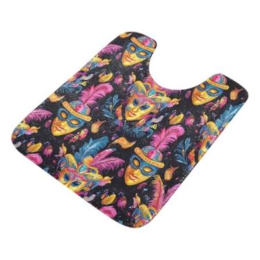 Imagem de Burbuja Tapete de banheiro Mardi Gras, tapete de banho absorvente de pelúcia macio, base antiderrapante para piso de banheiro, oval em forma de U