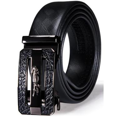 Imagem de Cinto de couro com catraca Barry.Wang masculino de 3,5 cm preto ajustá