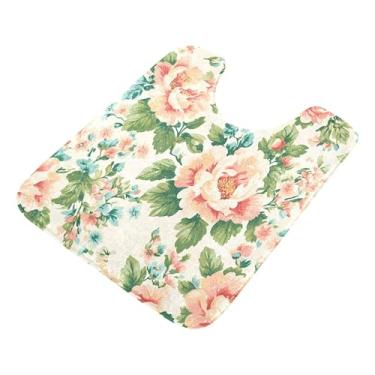 Imagem de Burbuja Tapete de banheiro floral vintage, tapete de banho absorvente de pelúcia macio, base antiderrapante para piso de banheiro, oval em forma de U